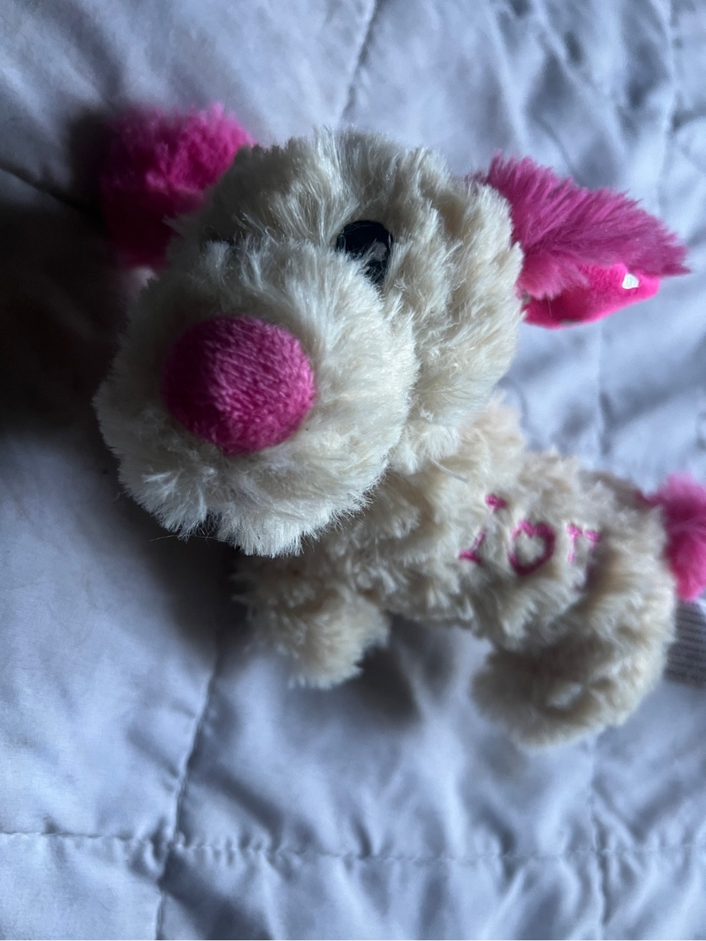 PLUSH DOG CHARACTER TOY WITH SPARKLED HEART PINK EARS AND I 💗U LETTERING